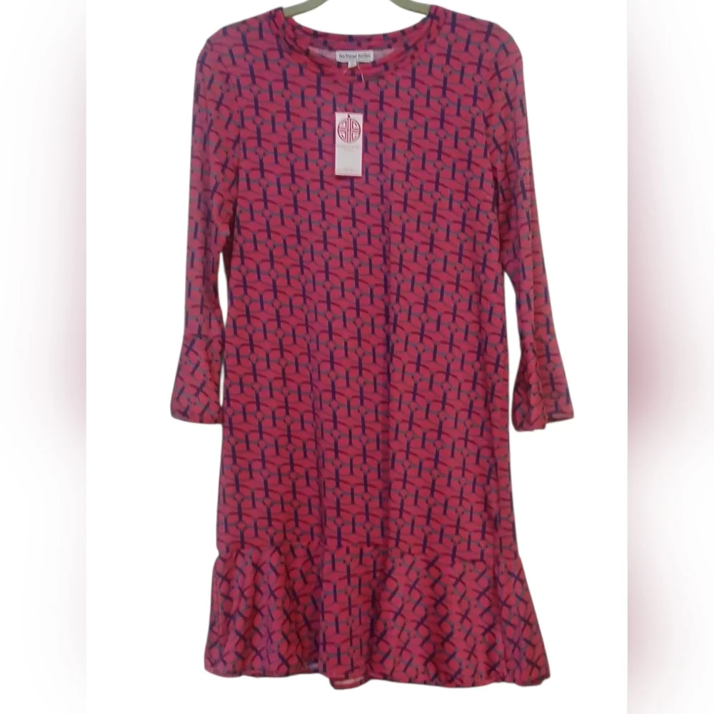 Buckhead Betties - NWT, Maze Runner Mandy Poly-Knit Shift Dress, Ruffled Bottom - Picture 5 of 11